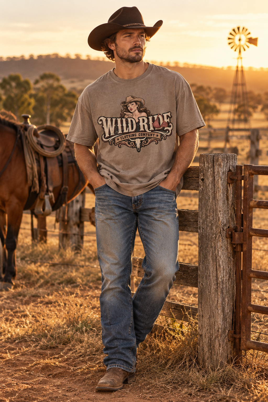 Cowboy wearing a Wild Ride shirt